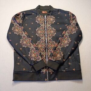CONSEQUENCE Men Black Paisley Print‎ Zip Bomber Jacket Coat Size XLarge